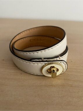 Coach Cream Double-Wrap Leather Bracelet with Gold Turn-Lock
